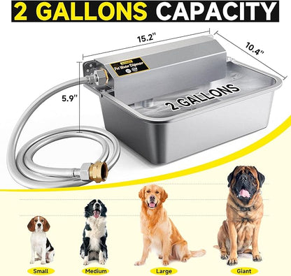 Automatic Water Dispenser for Dogs, 2 Gallon 304 Stainless Steel Large Dog Water Bowl Dispenser for Indoor/Outdoor, Pets & Livestock Self-Filling Waterer, Fits GHT 3/4" Faucet, Easy to Clean