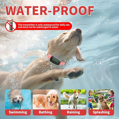 Dog Training Shock Collar 4300FT Dog Bark Collar with Remote IP67 Waterproof 4 Training Modes Beep Vibration Shock Light Mode Magnetic Charger Electric Dogs Collar 8-25 inches Double Shock Rose Bloom