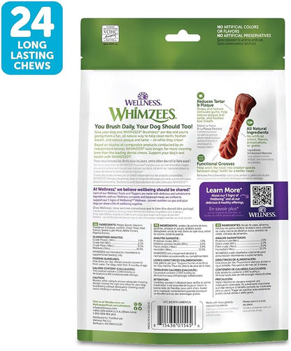 Whimzees Wellness Brushzees Dog Dental Treat, VOHC Accepted Chews, Freshens Breath, Small Size, 12.7 oz Bag, 24 Count