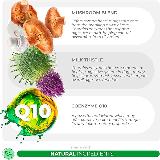 Turkey Tail Mushroom for Dogs - Mushroom Complex for Lumps and Bumps - Reishi, Cordyceps, Lion's Mane, Turkey Tail, Maitake and Shitake with Vitamins, Milk Thistle, Selenium and Coenzyme Q10.