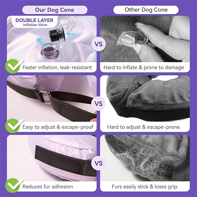 Inflatable Dog Cone Collar - Donut Collar Recovery ECollar Alternative After Surgery - Soft Dog Cone for Small Medium Large Dogs