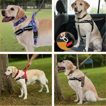 Annchwool No Pull Dog Harness,Heavy Duty Reflective Collar & Leash Set-Leash with Double Handle & Car Seatbelt Clip-Easy Control for Walking Training Medium Large Size Dogs(Brown,XL)