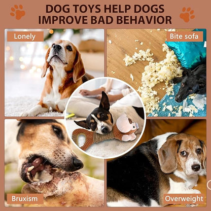 Letsmeet Squeaky Dog Toy with Crinkle Paper, Pull Interactive Plush Chew Toy for Puppies, Small, Medium, Large Dogs - Great for Tug of War and Teeth Cleaning