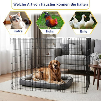 FDW 48 Inch Dog Pen 8 Panel Dog Playpen Indoor Outdoor Metal Puppy Pet Fence Portable Folding Animal Exercise Fence,Black