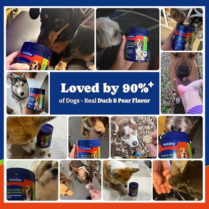 Flea and Tick Prevention for Dogs Chewable - 70 Soft Chews, Duck & Pear Flavor - Dog Flea and Tick Treatment Chewable, Natural Defense- Dog Immune Support Supplement