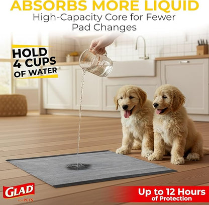 Glad for Pets Black Charcoal Puppy Pads - Super Absorbent Disposable Dog Pee Pads, Potty Training Pads, and Pet Supplies - Dog Pee Pads for Crate Training and Indoor Use 23" x 23" - 100 Count