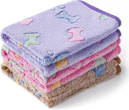1 Pack 3 Blankets Super Soft Fluffy Premium Fleece Pet Blanket Flannel Paw Printed Throw for Dog Puppy Cat (Medium 30x20'', Purple, Pink, Brown)