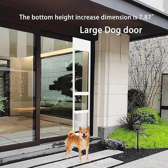 Large Dog Door for Sliding Glass Door, Bottom Height Increase Dimension is 7.87",Adjustable Height 75.79" to 81.5",No Cut Easy Installation Magnetic Closing Curtain Ideal for Renters