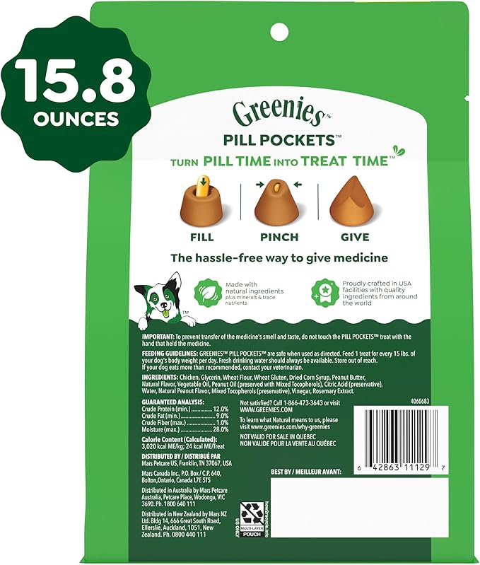 Greenies Pill Pockets for Dogs Large Size, Dog Treat Pouch for Capsule Medication, Peanut Butter Flavor, 15.8 oz. Pouch