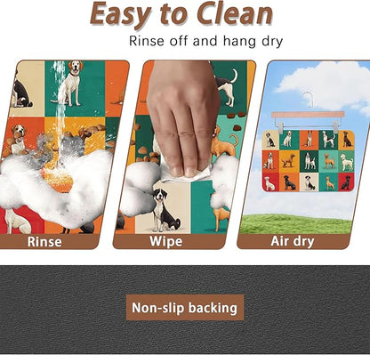 Cute Dog Cat Food Mat,Absorbent Pet Feeding Mat for Food and Water,Non-Slip Dog Bowl Mats Floor Protector 16"x24"