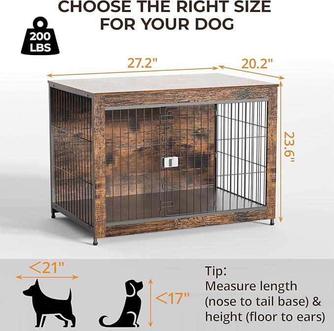 Dog Crate Furniture, Wooden Dog Crate 26in, Decorative Cage with End Table for Dog Indoor Kennel, High Anxiety Dog, Escape-Proof Locks for All Breeds