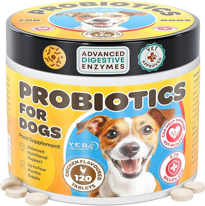 Dog Probiotics - Prebiotic & Probiotic Chews for Dogs - May Support Immunity, Digestive & Gut Health, Diarrhea, Flatulence Relief & Upset Stomach - 120 Chicken Flavored Tablets