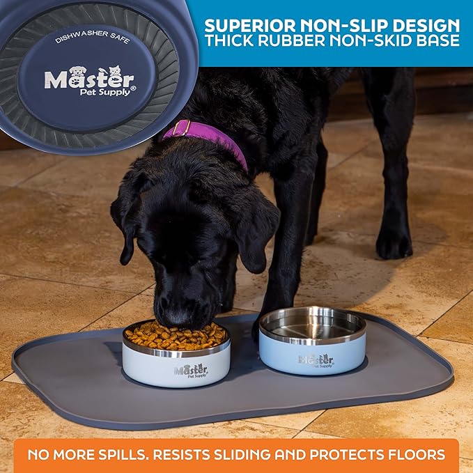 Master Pet Supply Stainless Steel Dog Bowls - 25 oz, Heavy Duty - Navy Blue, Double Wall Extra-Thick Insulated, Non-Slip Pet Water Bowl for Dogs, Cats & Pets, Anti Rust Metal, Dish Washer Safe