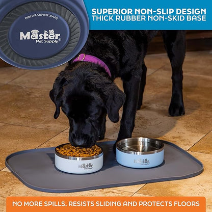 Master Pet Supply Stainless Steel Dog Bowls - 25 oz, Heavy Duty - Navy Blue, Double Wall Extra-Thick Insulated, Non-Slip Pet Water Bowl for Dogs, Cats & Pets, Anti Rust Metal, Dish Washer Safe