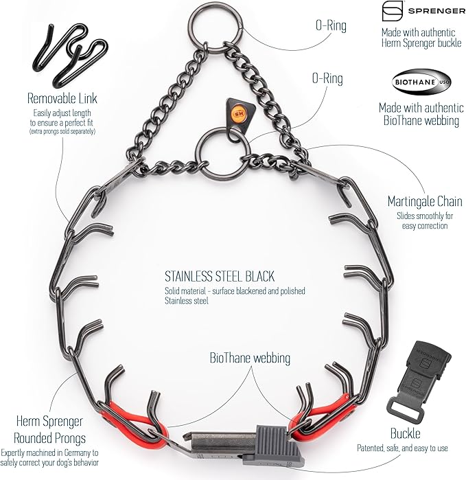Herm Sprenger Black Stainless Steel Dog Collar with Quick Release ClicLock Buckle O-Ring Biothane Insert Training Collar Made in Germany (Cherry Red, 16in x 2.25mm(Neck Size up to 13-14in))
