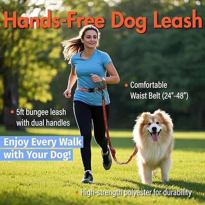 Hands Free Dog Leash with Waist Belt Lifetime Replacement, Dual Handle Bungee Leash for Running, Jogging, Hiking and Walking, for Medium and Large Dogs 5518