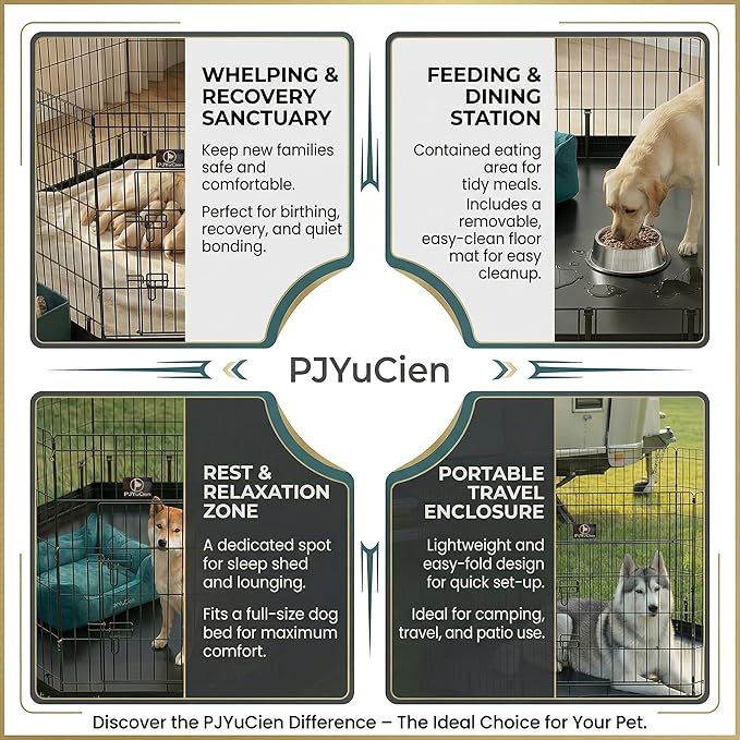 PJYuCien Dog Playpen with Bottom Pad - Metal Foldable Exercise Pen, 8 Panels 36" H x 24" W Indoor Outdoor Pet Fence Puppy Crate Kennel, Black