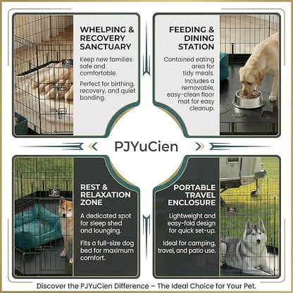 PJYuCien Dog Playpen with Bottom Pad - Metal Foldable Exercise Pen, 8 Panels 36" H x 24" W Indoor Outdoor Pet Fence Puppy Crate Kennel, Black