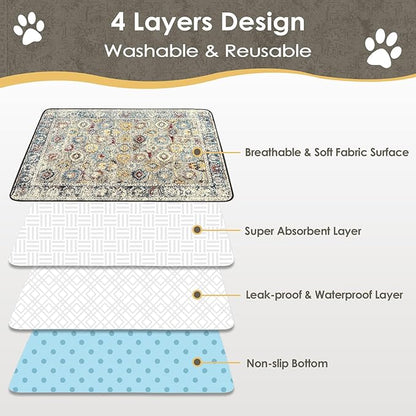SCLOSE Washable Pee Pad for Dogs 2 Pack, 36" x 36" Reusable Puppy Pads Waterproof Dog Rugs, Super Absorbent, Leakproof, Dog Crate Pad, Playpen Mat, Whelping Pads, Vintage