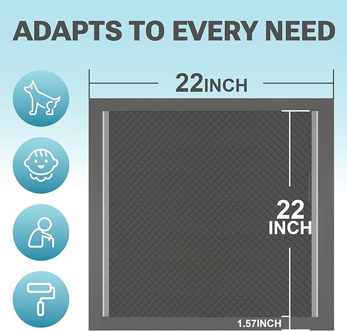 CLEAN SPACES Charcoal Puppy Pads 100 Count, Disposable Pee Pads for Dogs / Wee Wee Pads / Potty Training Pads, Underpads with Activated Carbon to Eliminate Odor, 22"x22"