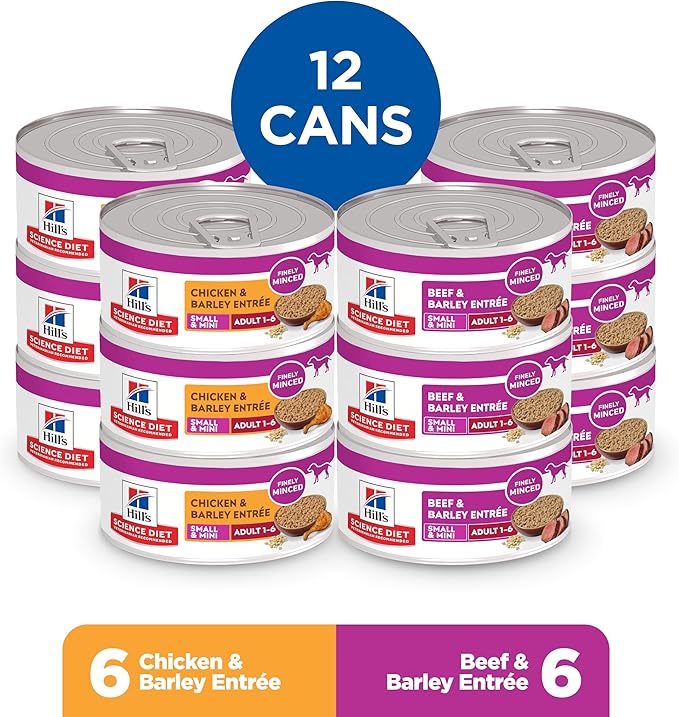 Hill's Science Diet Adult 1-6 Small & Mini Wet Dog Food, Beef & Barley Entrée, 5.8 oz. Cans, 12-Pack