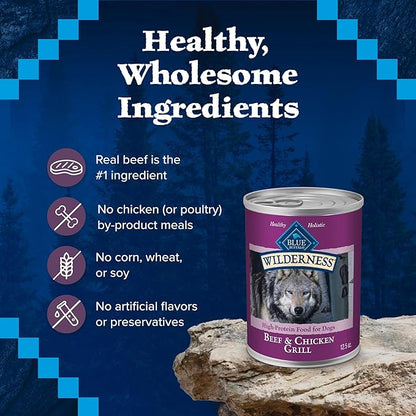 Blue Buffalo Wilderness Adult Wet Dog Food, High-Protein & Grain-Free, Made with Natural Ingredients, Beef & Chicken Grill, 12.5-oz. Cans, 12 Count
