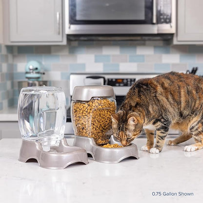 Petmate Pet Cafe Cat and Dog Gravity Water Dispenser - Water Bowl for Cats and Dogs, USA Made, 0.75 GAL, Pearl Gray