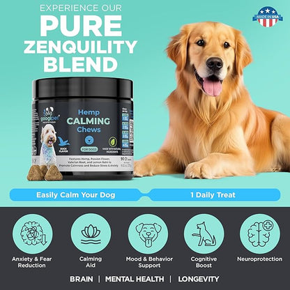 Googipet Daily Hemp Calming Chews for Dogs - Separation Anxiety Relief for Dogs, Non-Drowsy Dog Calming Chews Dog Anxiety Relief Treats with Valerian Root, & Hemp