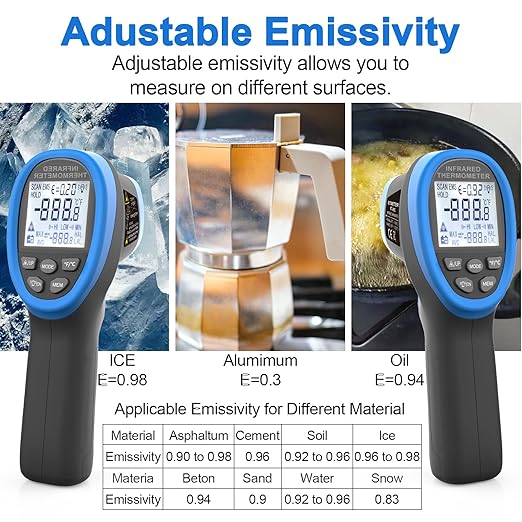HOLDPEAK Infrared Thermometer D:S=16:1, Digital IR Thermometer 58℉~1472℉, Non-Contact High Laser Temp IR Tool for Cooking (NOT for Human) 985C