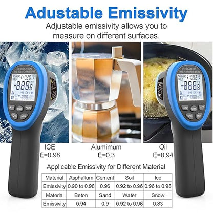 HOLDPEAK Infrared Thermometer D:S=16:1, Digital IR Thermometer 58℉~1472℉, Non-Contact High Laser Temp IR Tool for Cooking (NOT for Human) 985C
