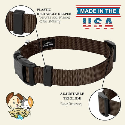 Country Brook Petz - Everyday Nylon Dog Collar for Large, Medium, and Small Dogs and Puppies - for Everyday Use in 10+ Warm Colors (Small, 3/4 Inch Wide, Brown)