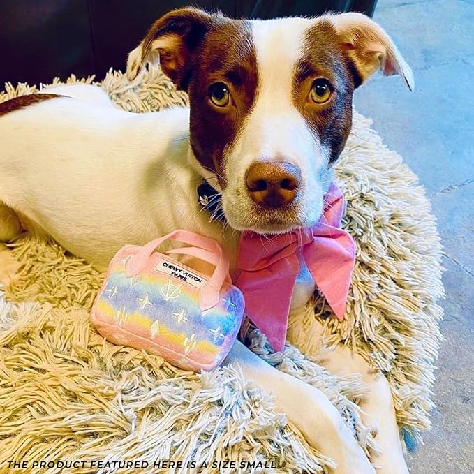 Haute Diggity Dog Chewy Vuiton Handbag Plush Squeaky Dog Toy, Soft Durable Designer-Inspired Stuffed Puppy Chew Toys for Small & Medium Dogs, Machine-Washable (Pink Ombre) Small