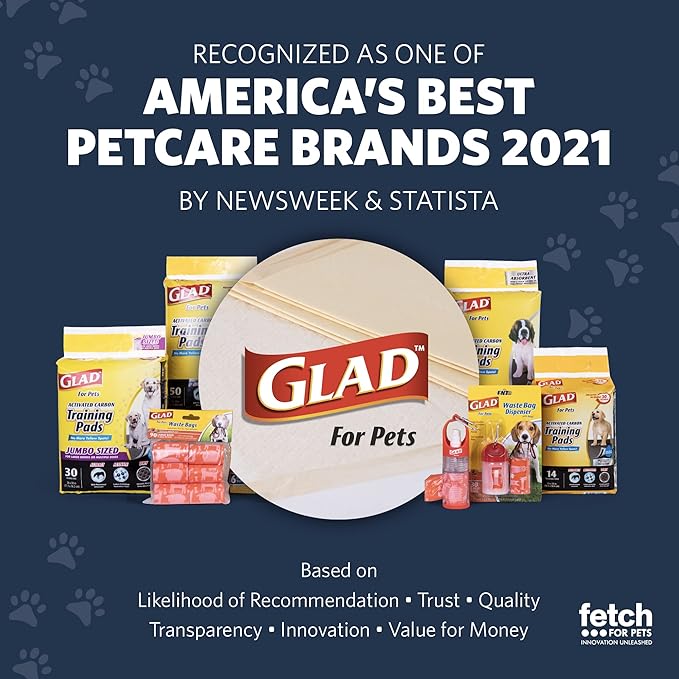 Glad for Pets Extra Large Unscented Heavy Duty Dog Waste Bags with Dispenser and Metal Clip | Plastic Disposable Poop Bags for Dogs, Easy to Use for Dog Walking, 30 Count (Pack of 2)