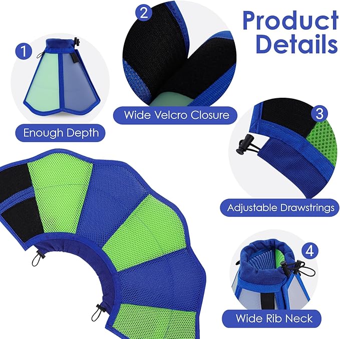 AOFITEE Dog Cone - Cones for Dog to Stop Licking, Dogs Soft Cone After Surgery, Adjustable Dogs Cones Collar Elizabethan Pet E-Collar for Medium Pets, Pet Recovery Collar, Bluegreen Medium