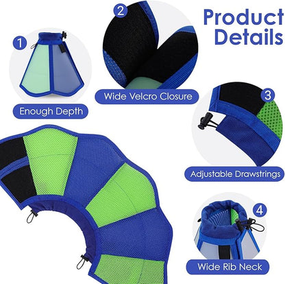 AOFITEE Dog Cone - Cones for Dog to Stop Licking, Dogs Soft Cone After Surgery, Adjustable Dogs Cones Collar Elizabethan Pet E-Collar for Medium Pets, Pet Recovery Collar, Bluegreen Medium