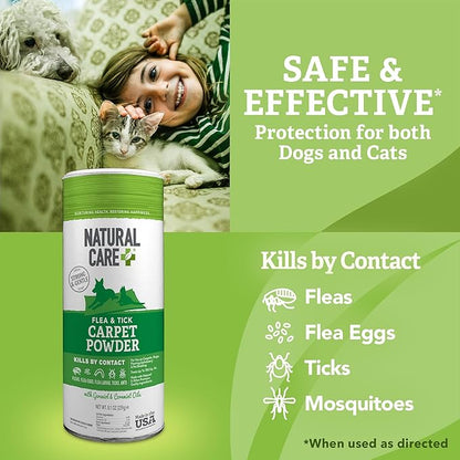 Natural Care Flea and Tick Carpet Powder, Flea & Tick Treatment for Rugs, Carpet, and Pet Bedding, Pet Essential, Pest Prevention, 8.1 oz Canister (Pack of 4)