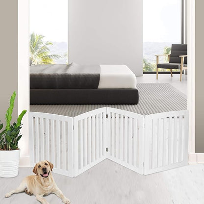 Dog Gate Pet Gate Indoor for Stairs Doorways 82x24 Inch 4 Panels Dog Fence Extra Wide Wooden White