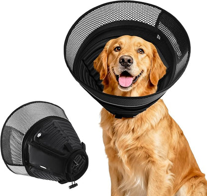 Inflatable Dog Cone for Dogs After Surgery,Soft Adjustable Elizabethan Collar for Large Dogs,2-in-1 Dog Cone with Detachable Shield,Anti-Anxiety Comfortable Pet E-Collar Prevents Licking Wounds(L)