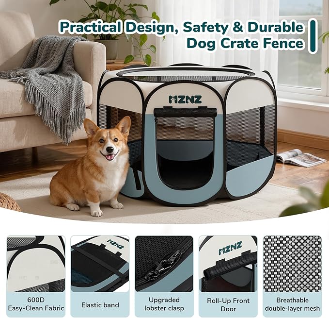 Dog Playpen, Portable Puppy Pet Crate Indoors for Small/Medium Dogs Cats Rabbits, Foldable Dog Cage Enclosure for Outdoor, Pop Up Dogs Tent Kennel with Carrying Case, Grey
