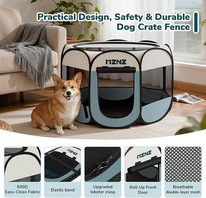 Dog Playpen, Portable Puppy Pet Crate Indoors for Small/Medium Dogs Cats Rabbits, Foldable Dog Cage Enclosure for Outdoor, Pop Up Dogs Tent Kennel with Carrying Case, Grey