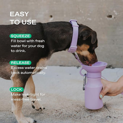 Springer Dog Water Bottle | Portable Travel Water Bottle Dispenser for Dogs - As Seen on Shark Tank | Patented, Leak-Proof Bottles Fill Bowl with Water - Ideal for Walking | BPA-Free 15oz Lilac