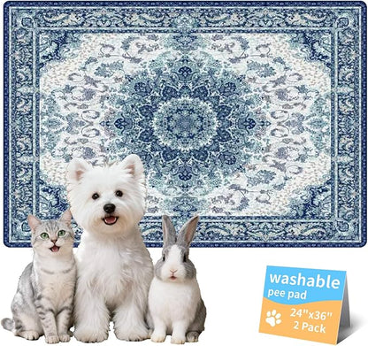 Washable Pee Pads for Dogs, Reusable Puppy Potty Training Pads, Ultra-Absorbent Thick Waterproof Leak-Proof Non-Slip Pads & Mat for Crate, Playpen, Floor, Whelping & Housebreaking , 2 Pack 24"x36"