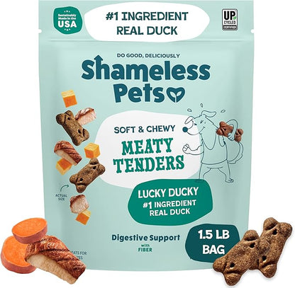 Shameless Pets Soft & Chewy Dog Treats, Lucky Ducky Meaty Tenders, 1.5lb – Real Duck is 1st Ingredient – Grain Free, No Corn or Soy – Digestive Support – for Small, Medium & Large Dogs
