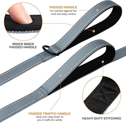 Joytale Dog Leash Heavy Duty for Large Dogs that Pull, Double Handle for Traffic Control, Double-Sided Reflective Leashes for Large Medium Dogs Night Safety, 5FT, Gray