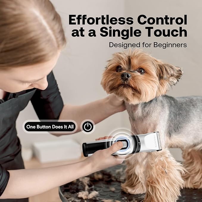 HEAPETS Dog Grooming Clippers, Low Noise, Electric Quiet, Adjustable Clipper Comb, Rechargeable Cordless Dog Hair Clippers for Dogs Cats Pets, White