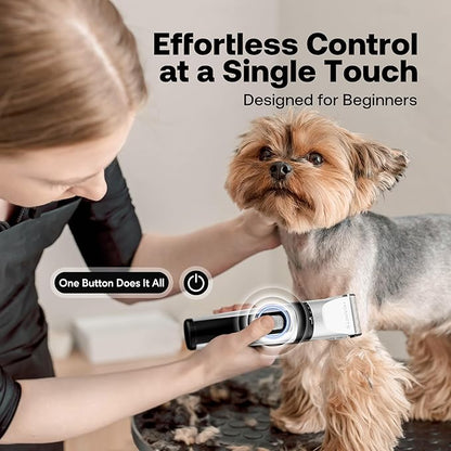 HEAPETS Dog Grooming Clippers, Low Noise, Electric Quiet, Adjustable Clipper Comb, Rechargeable Cordless Dog Hair Clippers for Dogs Cats Pets, White