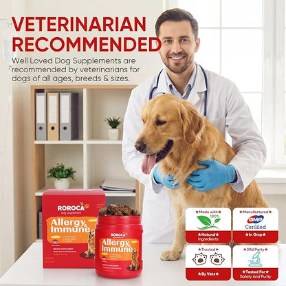 Dog Allergy Chews, Allergy Relief & Itch Relief for Dogs,Probiotics for Dogs,Seasonal Allergy Relief Immune Support,Itchy Skin and Itchy Ear(Premium Pack)