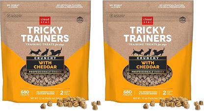 Cloud Star Tricky Trainers Crunchy Dog Training Treats 12 oz. Bag,Cheddar Flavor,Low-Calorie Behavior Aid with 680 Treats,(Pack of 2)