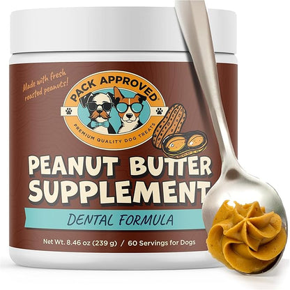 Pack Approved Dog Peanut Butter - with Ocean Kelp to Support Oral Care & Act as Dog Plaque and Tartar Remover - Lick Mat Treats for Bad Breath - Dental (8.46oz)
