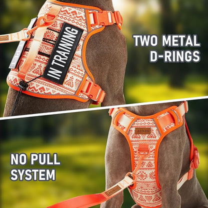 AUNZO Orange Tactical Dog Harness Vest for Large Dogs No Pull Adjustable Reflective Military Pet Harness with Handle for Golden Retriever, Doberman Pinscher, Rottweiler, Great Dane Service Dog, XL